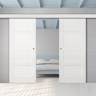 Image: Double Sliding Door & Wall Track - Coventry White Primed Shaker Door