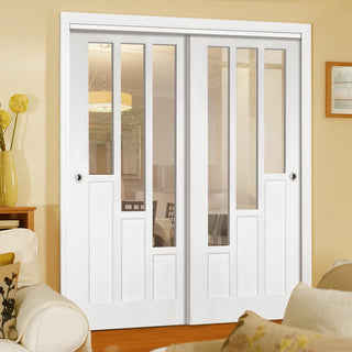 Image: Two Sliding Doors and Frame Kit - Coventry Door - Clear Glass - White Primed