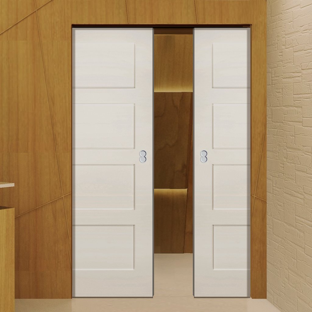 Coventry Shaker Absolute Evokit Double Pocket Doors - White Primed