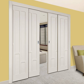 Image: Coventry Style Panel Staffetta Quad Telescopic Pocket Doors - White Primed