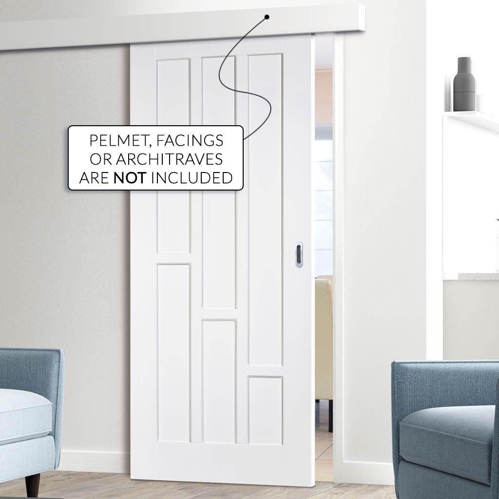 Single Sliding Door & Wall Track - Coventry Panel Door - White Primed