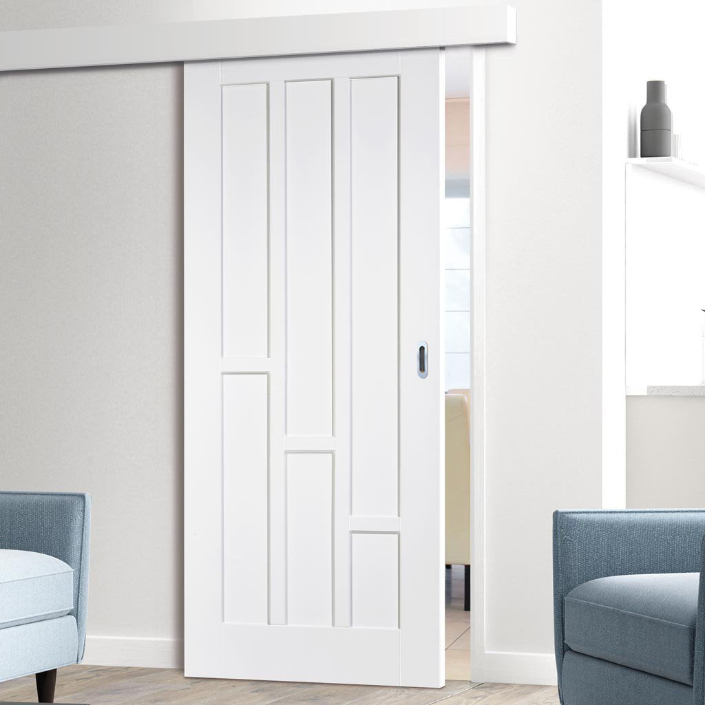 Single Sliding Door & Wall Track - Coventry Panel Door - White Primed