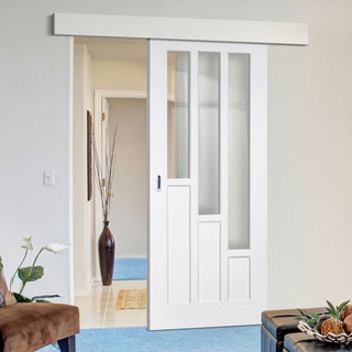 Image: Single Sliding Door & Wall Track - Coventry Door - Clear Glass - White Primed
