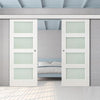 Double Sliding Door & Wall Track - Coventry White Primed Shaker Door - Frosted Glass