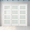 Pass-Easi Three Sliding Doors and Frame Kit - Coventry White Primed Shaker Door - Frosted Glass