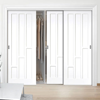 Image: Three Sliding Wardrobe Doors & Frame Kit - Coventry Panel Door - White Primed