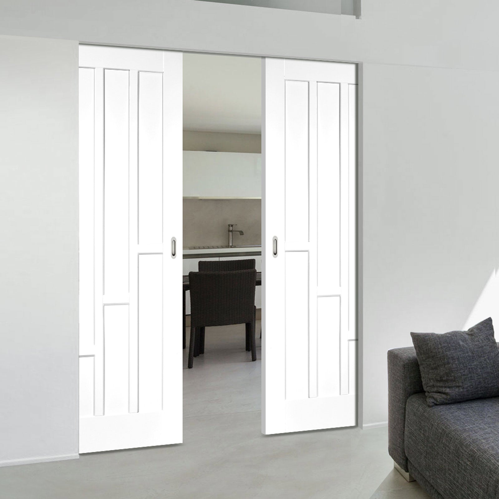 Coventry Style White Primed Panel Absolute Evokit Double Pocket Doors
