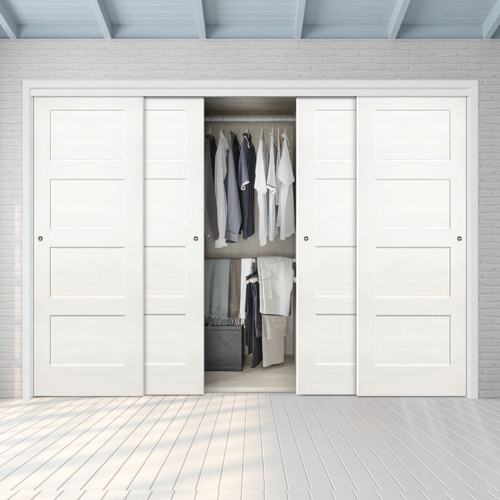 Four Sliding Maximal Wardrobe Doors & Frame Kit - Coventry White Primed Shaker Door