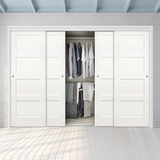 Image: Four Sliding Maximal Wardrobe Doors & Frame Kit - Coventry White Primed Shaker Door