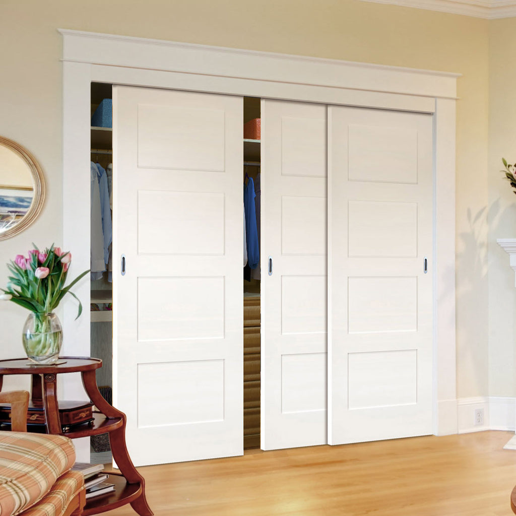 Three Sliding Maximal Wardrobe Doors & Frame Kit - Coventry White Primed Shaker Door