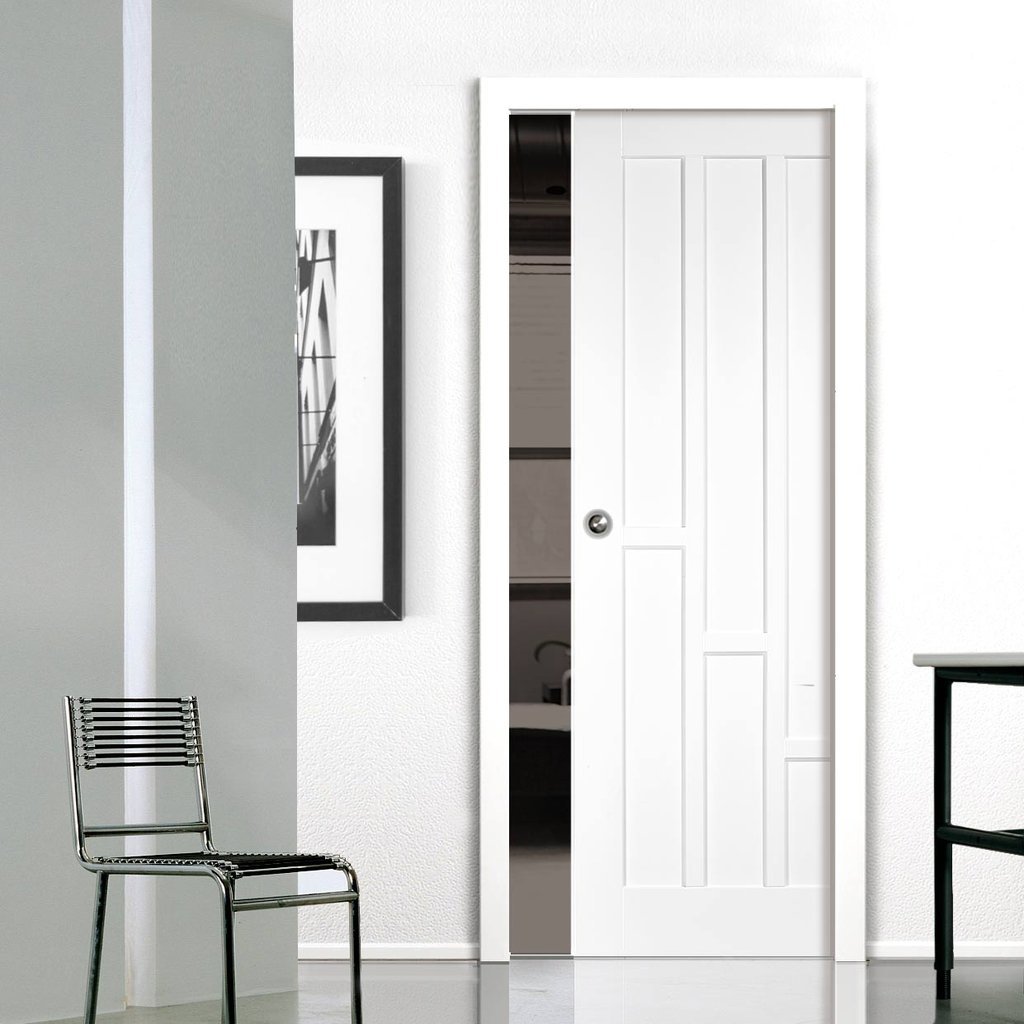 Coventry Style Panel Evokit Pocket Fire Door - 30 Minute Fire Rated - White Primed