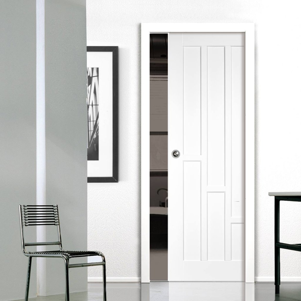 Coventry Style Panel Single Evokit Pocket Door - White Primed