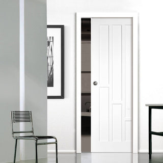 Image: Coventry Style Panel Single Evokit Pocket Door - White Primed