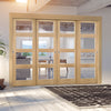 Pass-Easi Four Sliding Doors and Frame Kit - Coventry Shaker Style Oak Door - Clear Glass - Unfinished