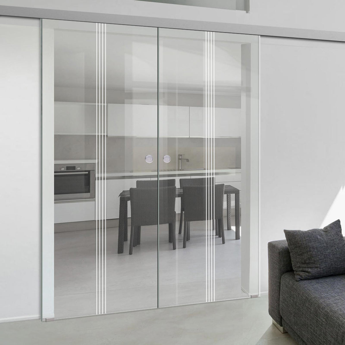 Double Glass Sliding Door - Crichton 8mm Clear Glass - Obscure Printed Design - Planeo 60 Pro Kit