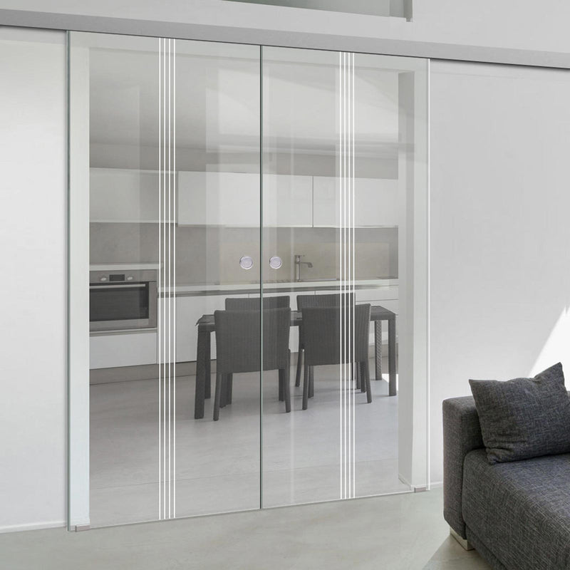 Double Glass Sliding Door - Crichton 8mm Clear Glass - Obscure Printed Design - Planeo 60 Pro Kit