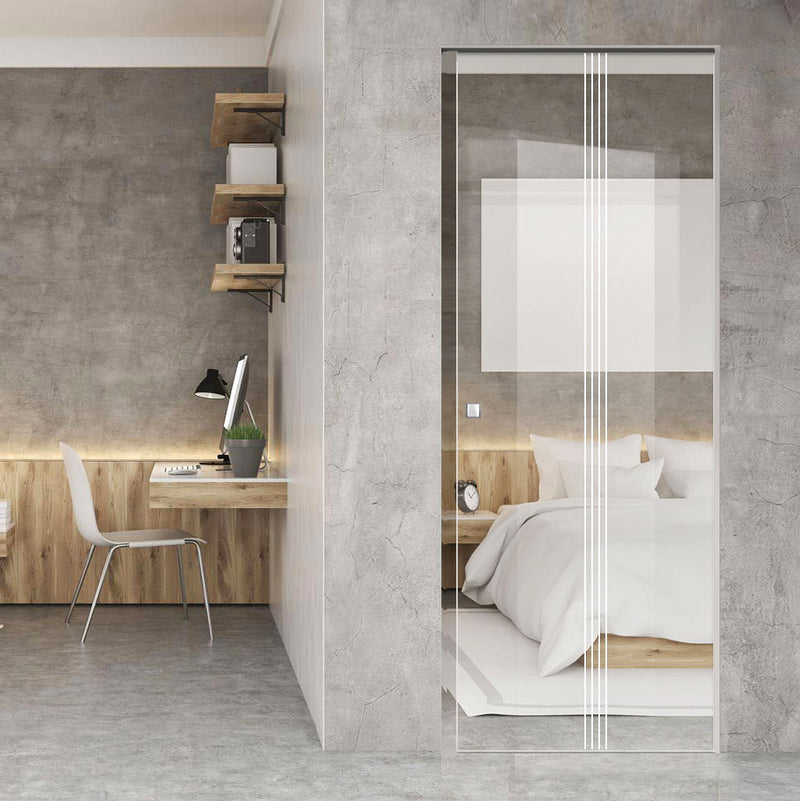 Crichton 8mm Clear Glass - Obscure Printed Design - Single Absolute Pocket Door