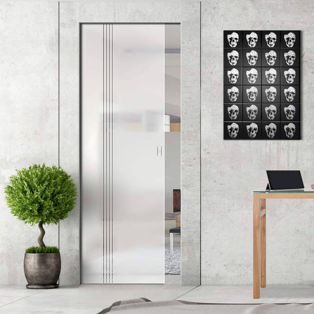 Crichton 8mm Obscure Glass - Clear Printed Design - Single Absolute Pocket Door