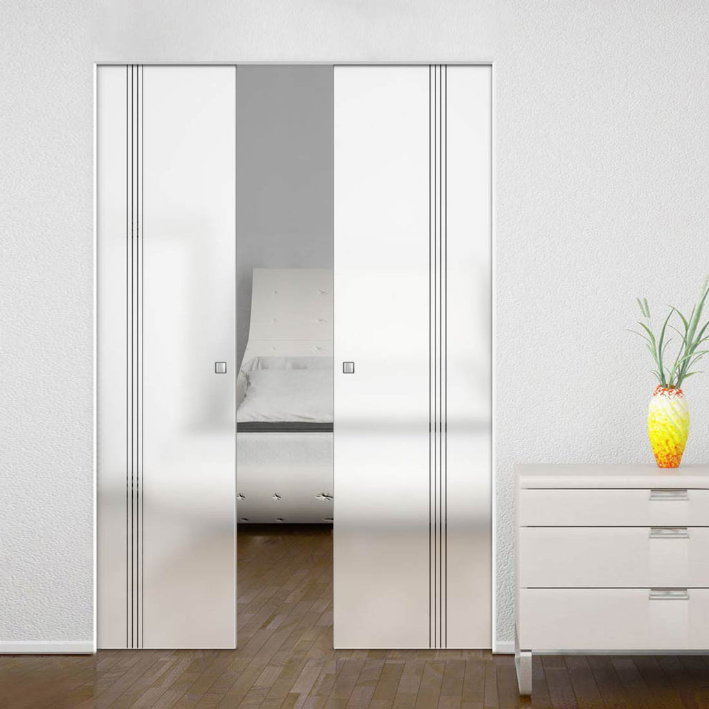 Crichton 8mm Obscure Glass - Clear Printed Design - Double Absolute Pocket Door
