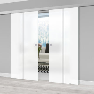 Image: Double Glass Sliding Door - Crichton 8mm Obscure Glass - Obscure Printed Design - Planeo 60 Pro Kit