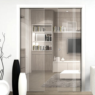 Image: Crichton 8mm Clear Glass - Obscure Printed Design - Double Evokit Pocket Door