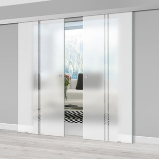 Image: Double Glass Sliding Door - Crichton 8mm Obscure Glass - Clear Printed Design - Planeo 60 Pro Kit