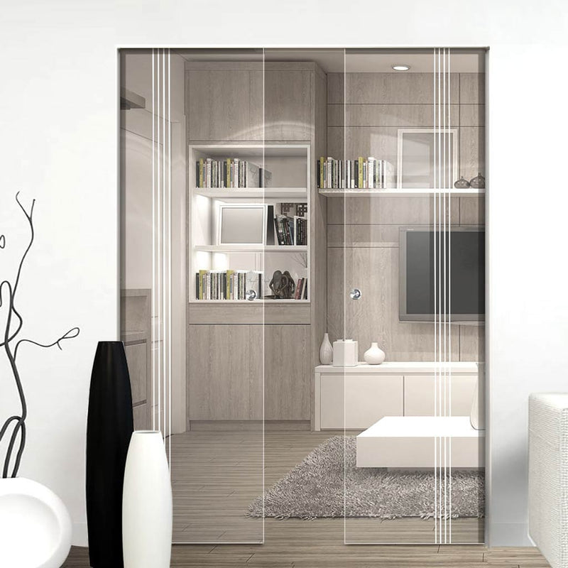 Crichton 8mm Clear Glass - Obscure Printed Design - Double Absolute Pocket Door