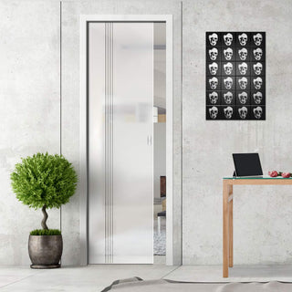 Image: Crichton 8mm Obscure Glass - Clear Printed Design - Single Evokit Glass Pocket Door