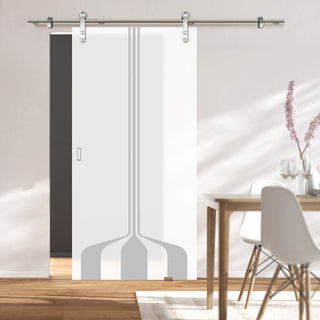 Image: Single Glass Sliding Door - Solaris Tubular Stainless Steel Sliding Track & Crombie 8mm Obscure Glass - Obscure Printed Design