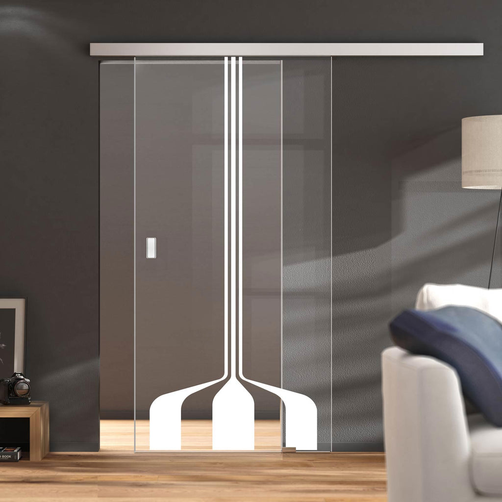 Single Glass Sliding Door - Crombie 8mm Clear Glass - Obscure Printed Design - Planeo 60 Pro Kit