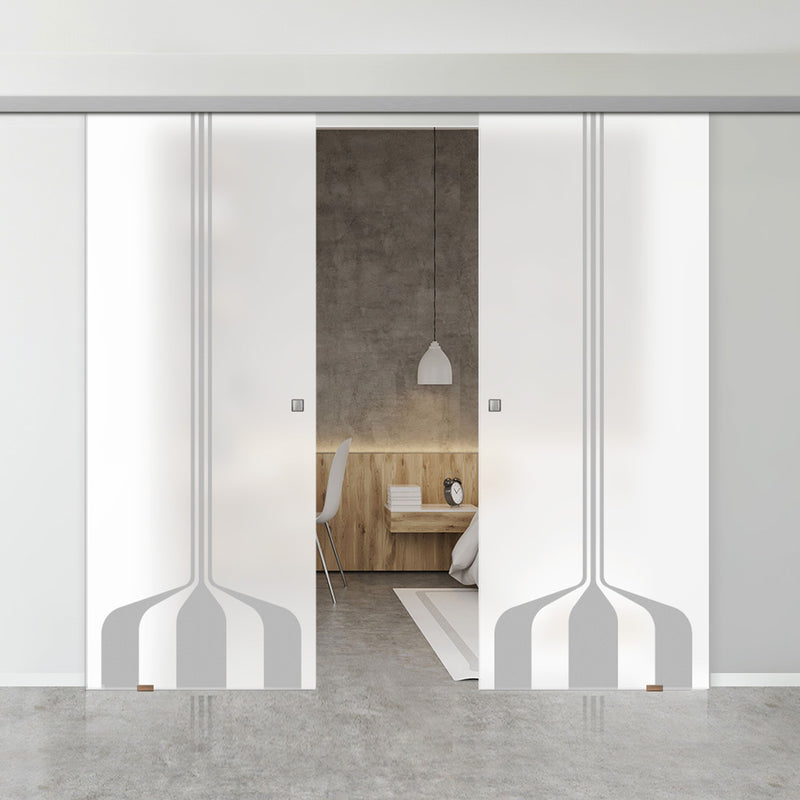 Double Glass Sliding Door - Crombie 8mm Obscure Glass - Obscure Printed Design - Planeo 60 Pro Kit