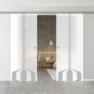 Image: Double Glass Sliding Door - Crombie 8mm Obscure Glass - Obscure Printed Design - Planeo 60 Pro Kit