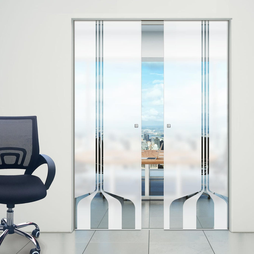 Crombie 8mm Obscure Glass - Clear Printed Design - Double Absolute Pocket Door