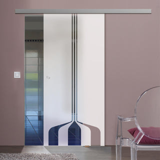Image: Single Glass Sliding Door - Crombie 8mm Obscure Glass - Clear Printed Design - Planeo 60 Pro Kit
