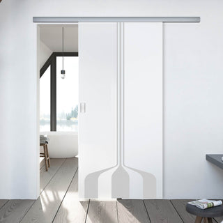 Image: Single Glass Sliding Door - Crombie 8mm Obscure Glass - Obscure Printed Design - Planeo 60 Pro Kit