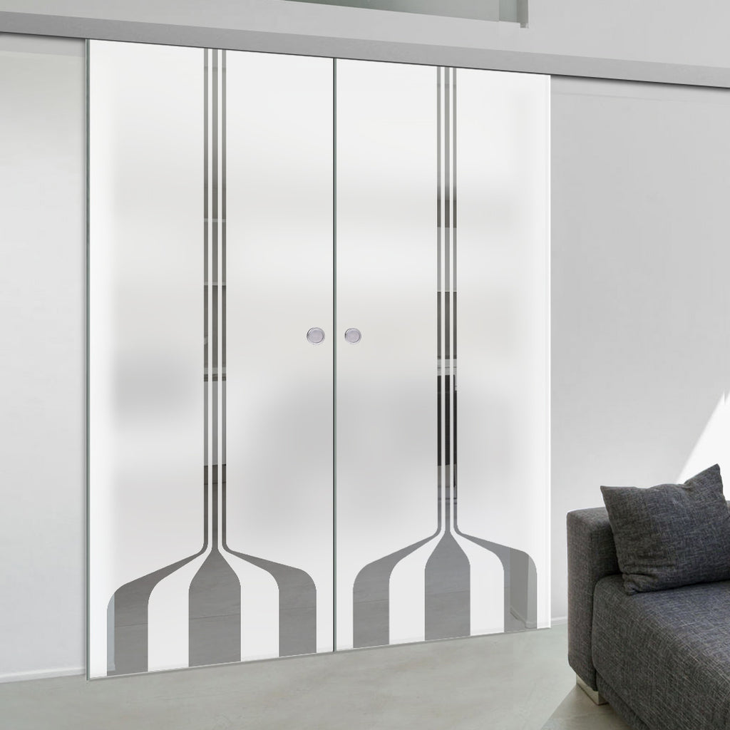 Double Glass Sliding Door - Crombie 8mm Obscure Glass - Clear Printed Design - Planeo 60 Pro Kit