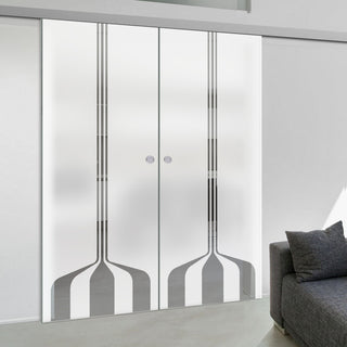 Image: Double Glass Sliding Door - Crombie 8mm Obscure Glass - Clear Printed Design - Planeo 60 Pro Kit