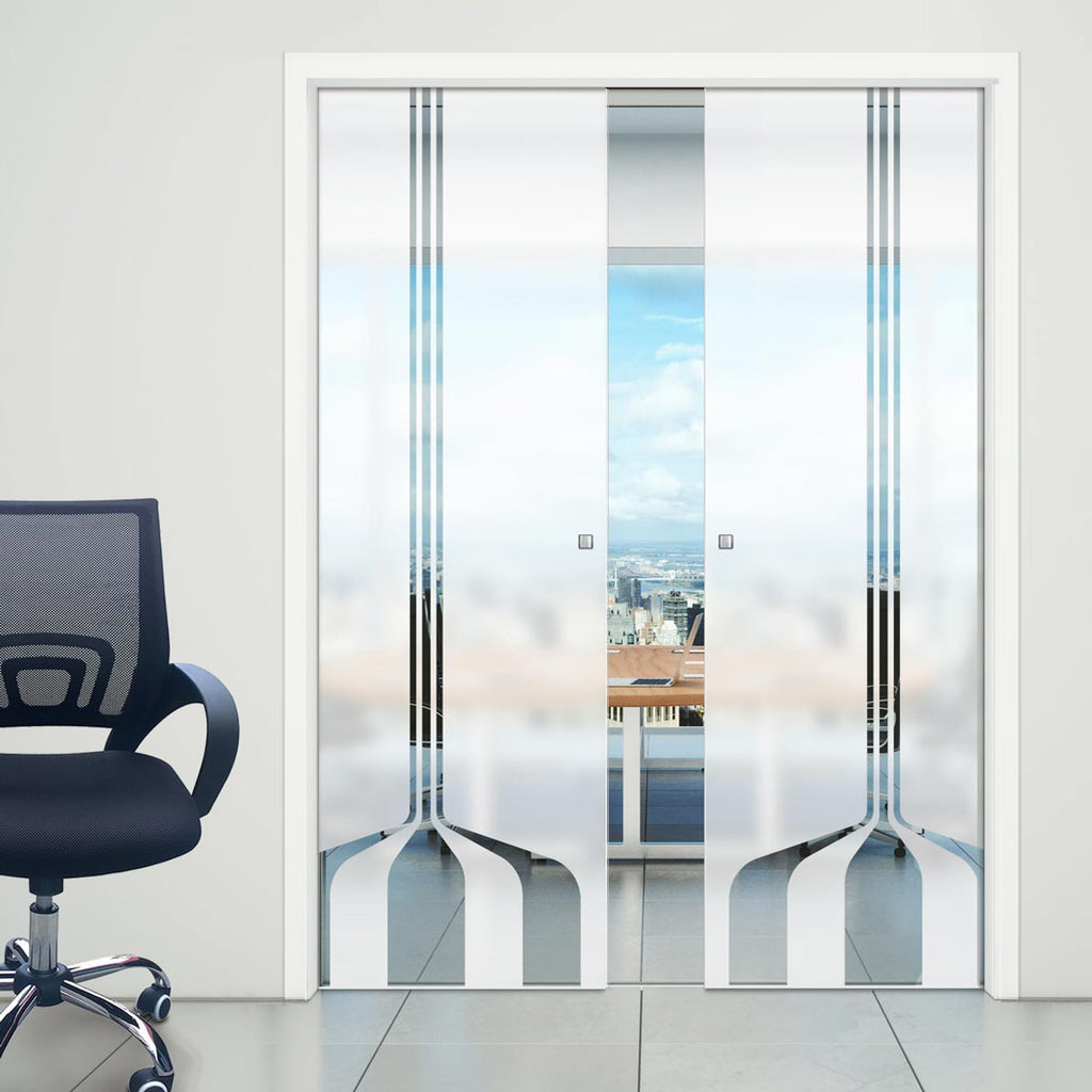 Crombie 8mm Obscure Glass - Clear Printed Design - Double Evokit Pocket Door