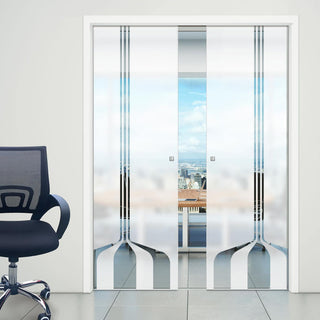 Image: Crombie 8mm Obscure Glass - Clear Printed Design - Double Evokit Pocket Door