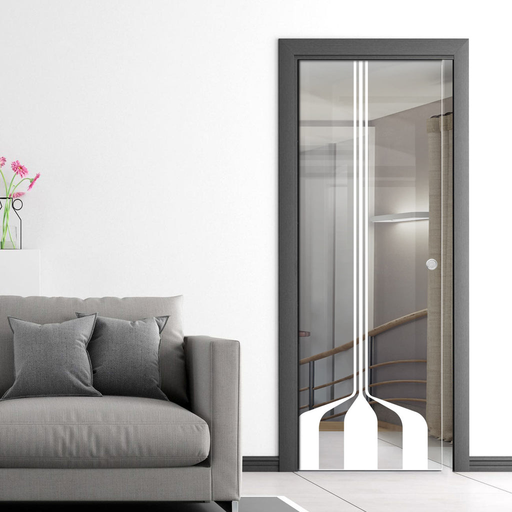 Crombie 8mm Clear Glass - Obscure Printed Design - Single Evokit Glass Pocket Door