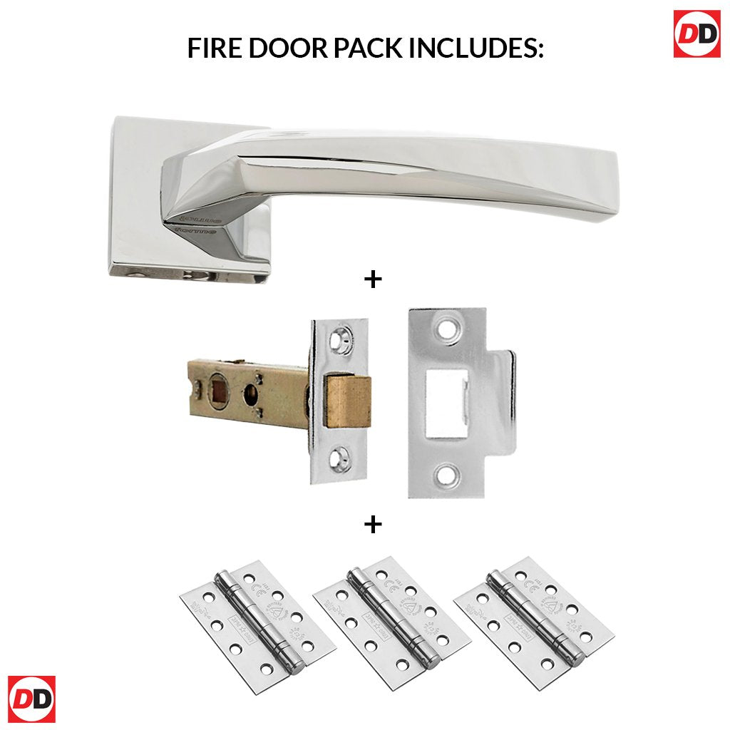 Crystal Forme Designer Fire Lever on Minimal Square Rose - Polished Chrome Handle Pack