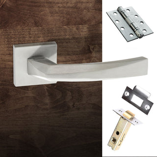 Image: Crystal Forme Designer Fire Lever on Minimal Square Rose - Satin Chrome Handle Pack