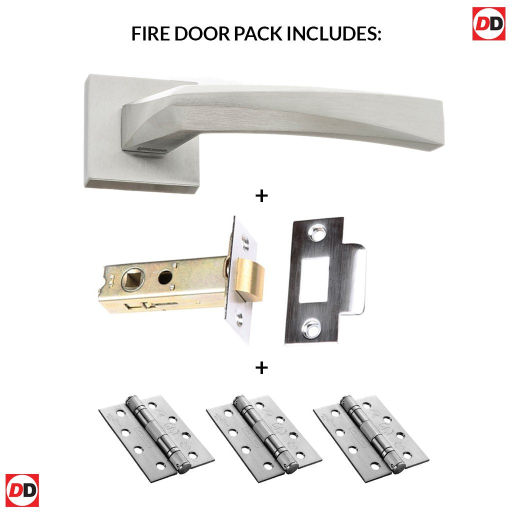 Crystal Forme Designer Fire Lever on Minimal Square Rose - Satin Chrome Handle Pack
