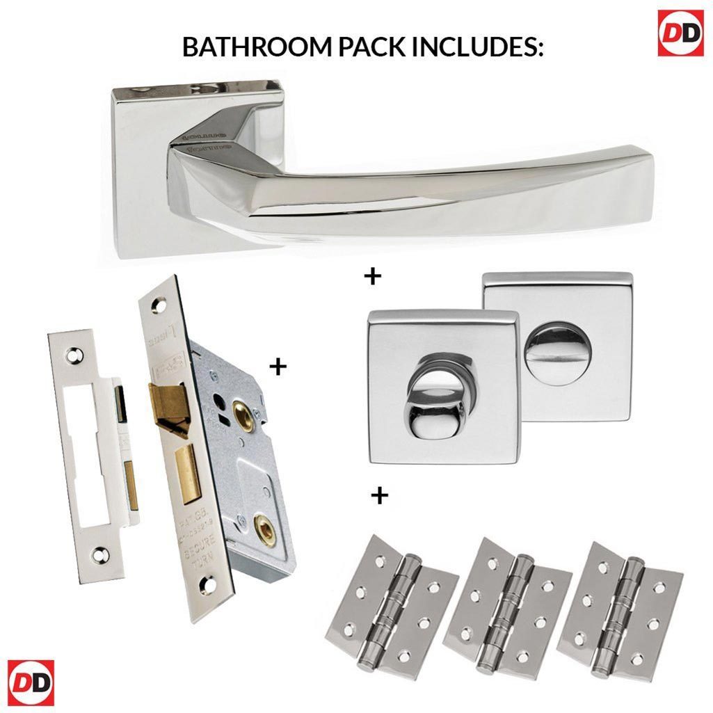 Crystal Forme Designer Bathroom Lever on Minimal Square Rose - Polished Chrome Handle Pack