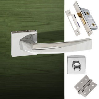 Image: Crystal Forme Designer Bathroom Lever on Minimal Square Rose - Polished Chrome Handle Pack