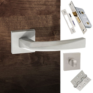 Image: Crystal Forme Designer Bathroom Lever on Minimal Square Rose - Satin Chrome Handle Pack