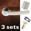 Three Pack Crystal Forme Designer Lever on Minimal Square Rose - Polished Chrome Handle