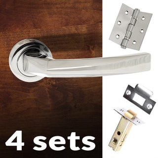 Image: Four Pack Crystal Forme Designer Lever on Minimal Square Rose - Polished Chrome Handle