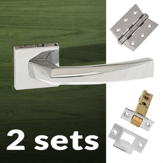 Image: Two Pack Crystal Forme Designer Lever on Minimal Square Rose - Polished Chrome Handle