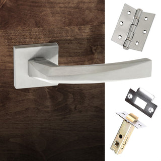 Image: Crystal Forme Designer Lever on Minimal Square Rose - Satin Chrome Handle Pack